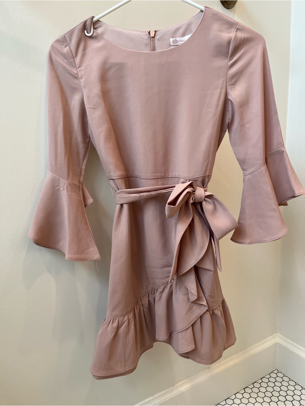 GB girls Blush Pink Ruffle Tie-Waist Mini Dress